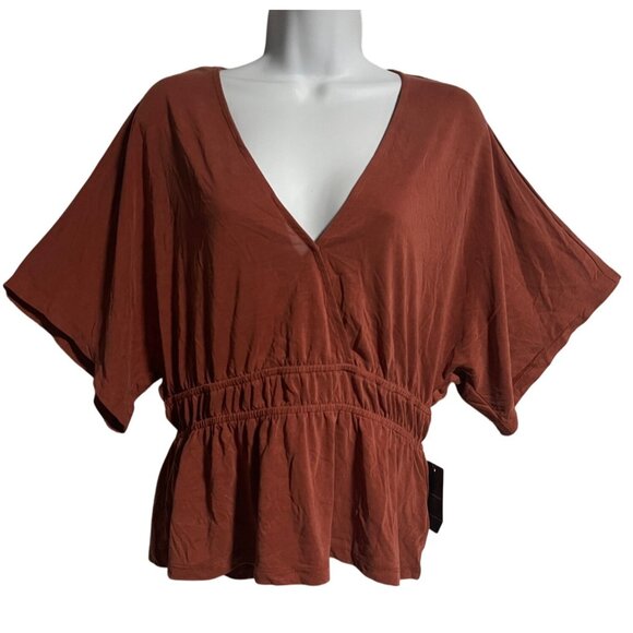 Lucky Brand Womens Rust Peplum Top Size M Short Sleeve Modal Blend - Picture 1 of 9